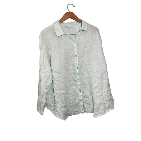 J.Jill Love Linen Tab Sleeve Button Top A- Line‎ Women’s XL Seafoam Green Flaw - Picture 1 of 9